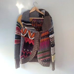 Desigual | Patchwork Wool Blend Side Zip Sweater Size M